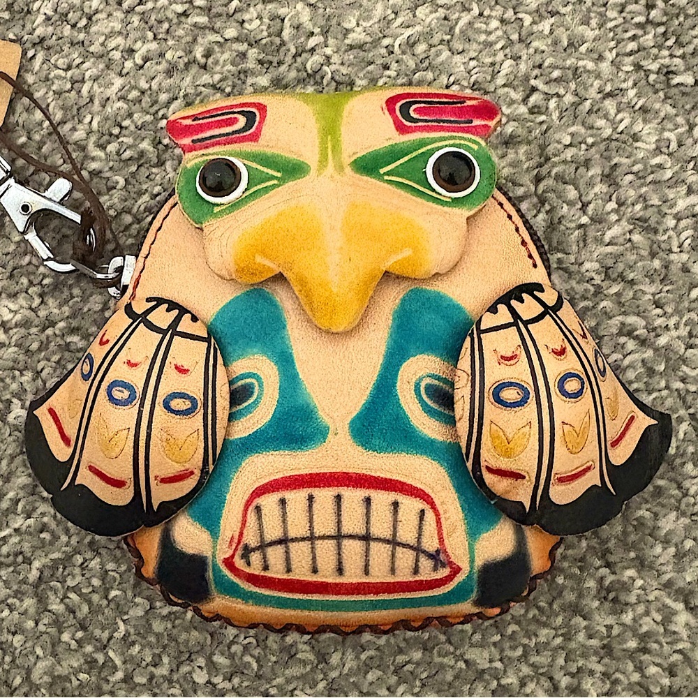 NWT Handcrafted Multicolor Leather Wallet Wristlet Native Totem Coin Purse‎ Bag